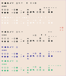 Collection of many icon components in varying Prentus colors.