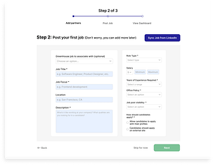 Mockup of the 'Post a Job' step in the onboarding process where users can post a job while going through the onboarding process