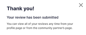 Mockup of a confirmation message after a review submission.
