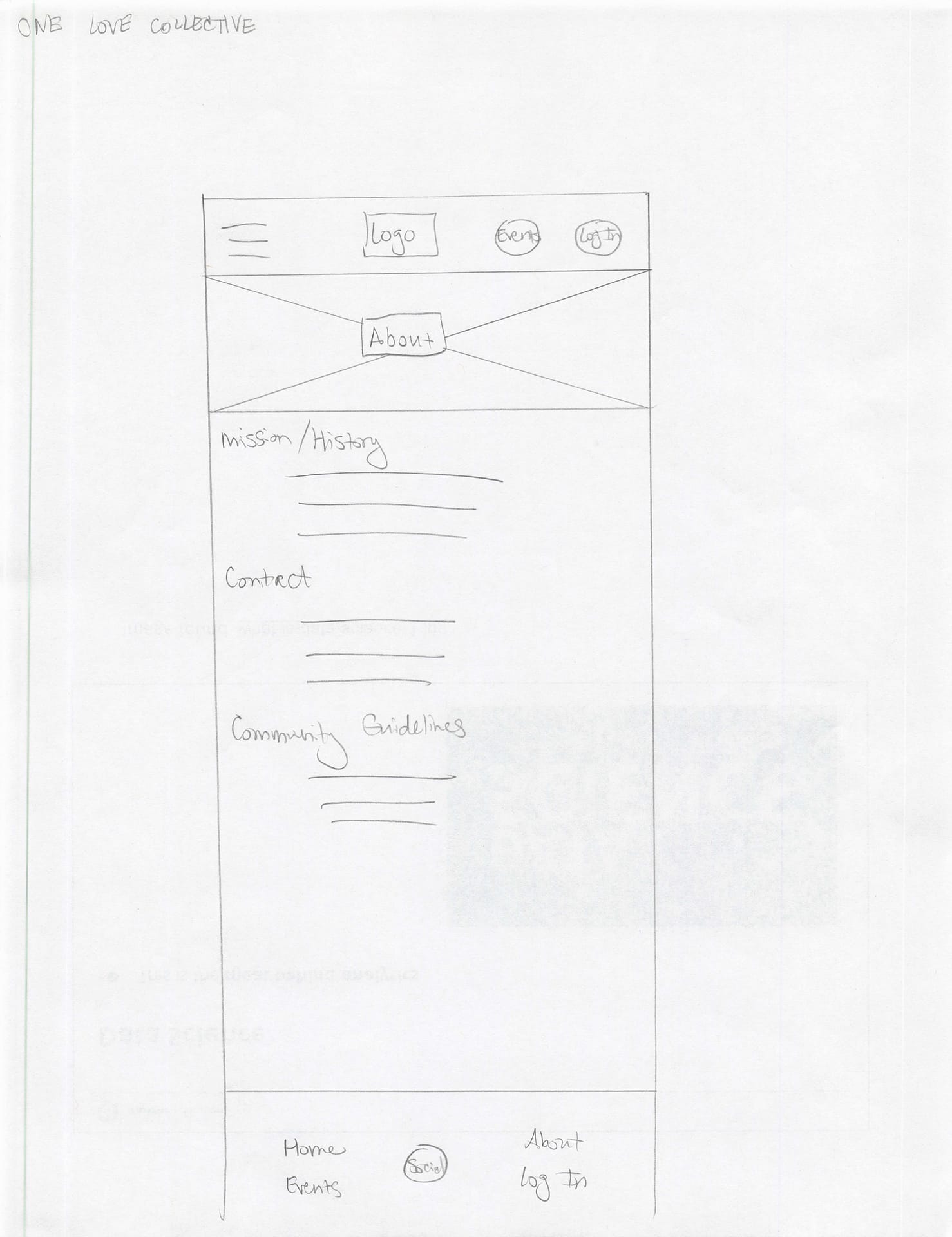 About page pencil sketch design for the One Love Collective project.